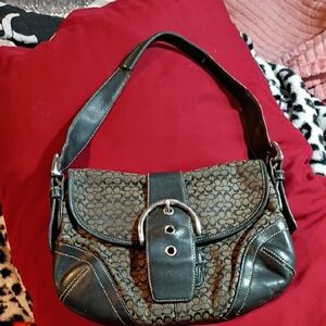 Coach Black and Brown Signature Shoulder Bag